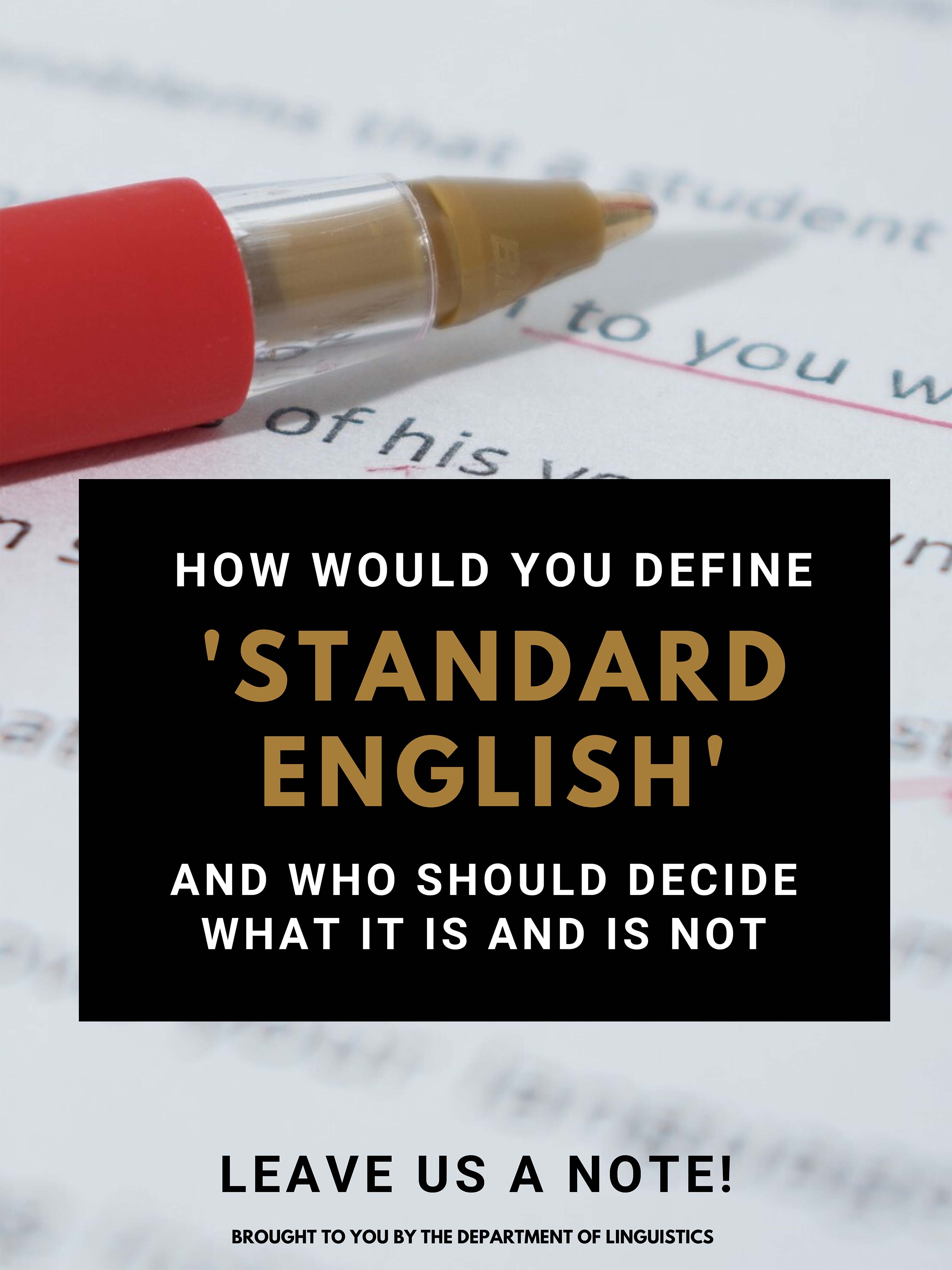 Linguistics Poster. How would you define 'standard English'? See webpage for full description.