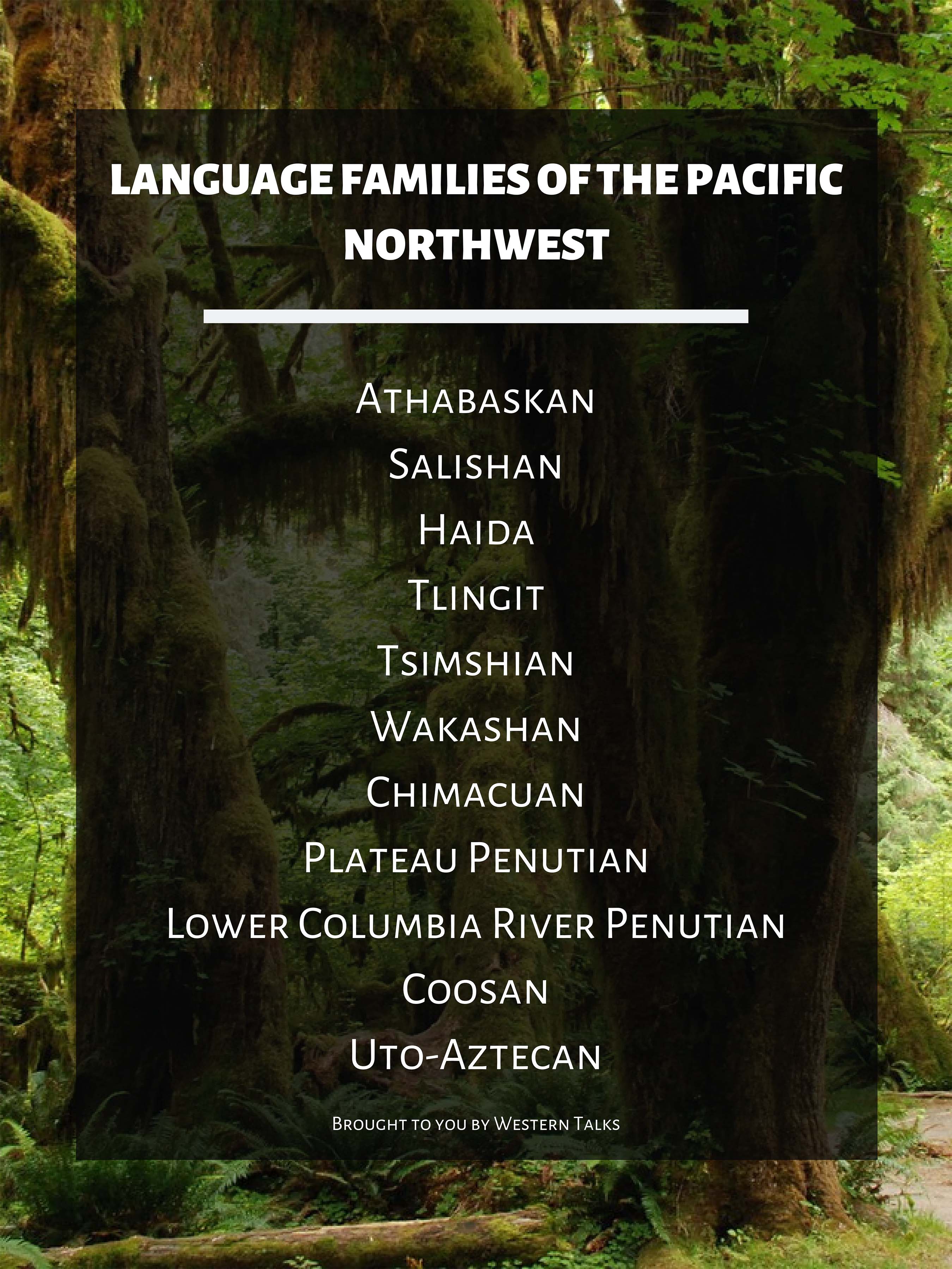 List of language families of the Pacific Northwest. Click on image to see full description.