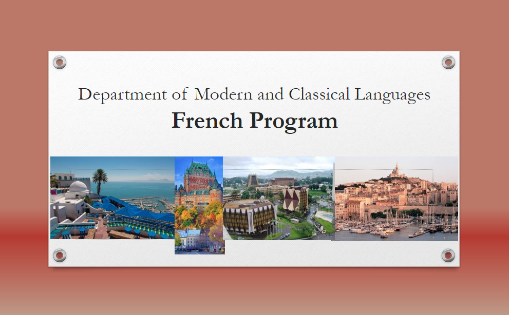 Intro slide to the French Program PowerPoint containing seaside French city images.