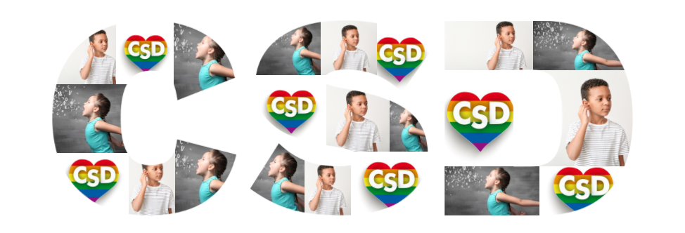 Picture of CSD lettering with photos of children and hearts inside