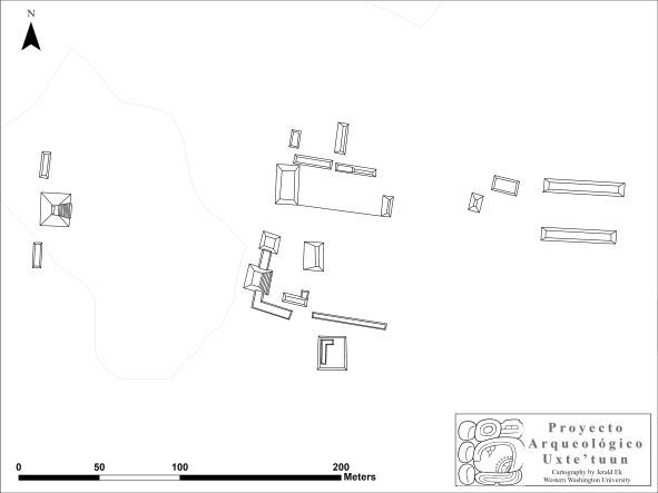 Preliminary map of the site of Chanmul, Calakmul Biopshere Reserve, Campeche, Mexico.  Proyecto Arqueológico Uxte’tuun.  