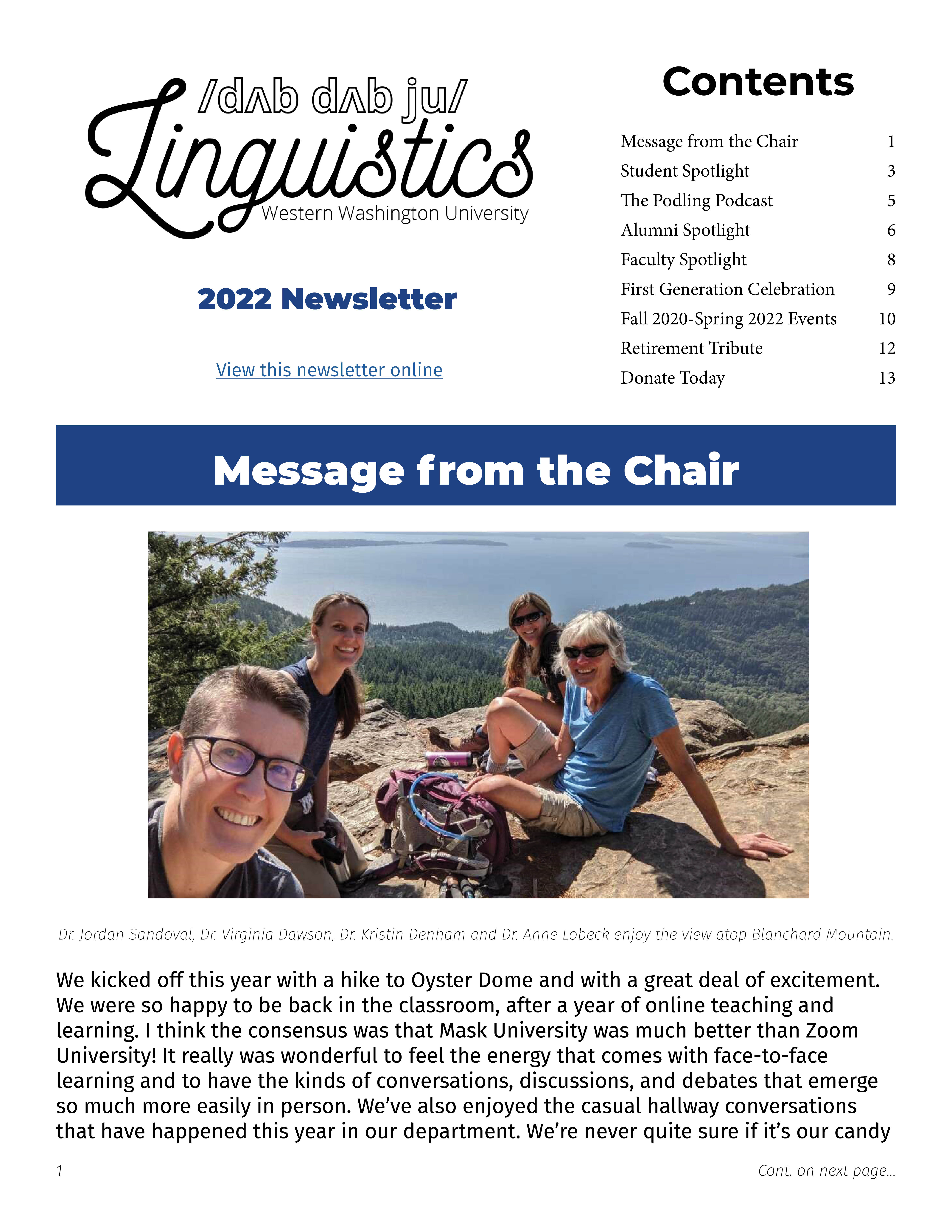 Cover image of Western's Department of Linguistics 2022 Newsletter. Complete contents of image can be found through link to full newsletter