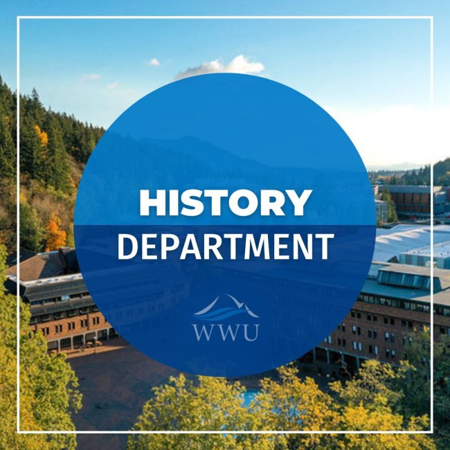 WWU campus, overlooking Bond Hall building. History Department logo