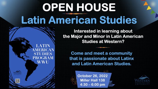 Latin American Studies Open House poster. Detailed description below.